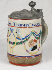 Jugendstil Bierkrug Papageien Relief Krug 1379 um 1910 Steinzeug stein
