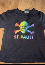 St Pauli Kinder T-Shirt Gr 104 Schwarz Regenbogenfarben Totenkopf Kult Top