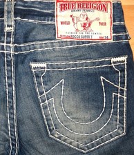 ORIGINAL TRUE RELIGION ROCCO SUPER T USED-JEANS SLIM SKINNY BLUE W 34 GENO LOGAN