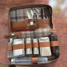 Altes Reise Necessaire Kulturtasche 50 er Jahre Leder Braun