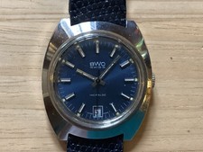 BWC Handaufzug Vintage Blue Dial Swiss Made Herrenarmbanduhr