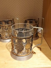 6 Stck. Vintage Teeglashalter ,mit Glas