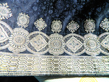 Vintage Original Sari  Wickelrock 100% Seidenbrokat Gr. 40/42 dunkelblau