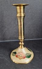 alter Kerzenhalter * Emaillemalerei Messing * Wildrose * Höhe 18,5 cm * VINTAGE