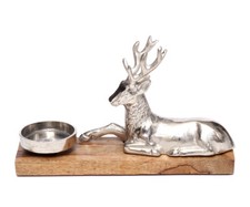 B-Ware Design Teelichthalter groß mit Hirschfigur Kerzenhalter auf Mangoholz REH