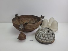 Große Deckenlampe Kronleuchter 3 Glasschirme 1 Bleiglas Jugendstil Deko #2512184