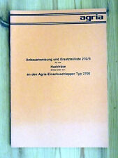 Agria 2700 Fräse Hacke Anbaufräse Anbauanweisung Ersatzteilliste BA ETL 2701 311