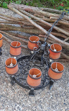 Pendelleuchte Kronleuchter Schmiedeeisen, rote Lampenschirme, Hängeleuchte,