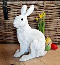 ❀ Hase 33 cm Groß Kaninchen Weiß sitzend Lebensecht Dekofigur Ostern Osterhase G