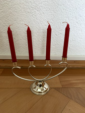Kerzenhalter/Leuchter 4-armig mit 4 roten Kerzen, silberfarbig, evt. versilbert
