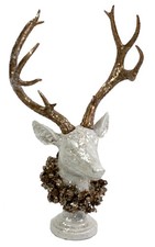 Hirschbüste mit großem Geweih und Lorbeerkranz - Dekofigur Hirsch, Deko Winter