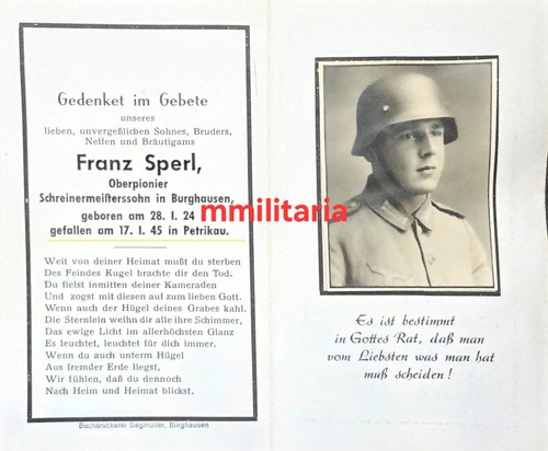 Sterbebild wwii oberpionier - sterbebild,