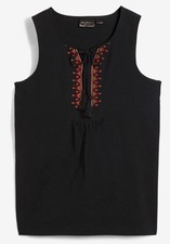 Top mit raffinierter Stickerei Gr. 48/50 Schwarz Bedruckt Damen Baumwolltop Neu*