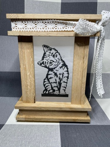Holzlaterne katze eiche - holzlaterne,