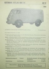 * Gutbrod Atlas 800 1949  Datenblatt  Typenblatt original   *