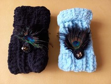 2 Stück süße Handytäschchen mit Pfauenfeder - Unikate