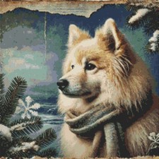 🌟 Dänischer Spitz Welpe Hund 🐶 Vintage Style Weihnachten gezählt Kreuzstich🌟