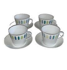 4  x MELITTA  Zürich 0501 Blau Grün HAMBURG KAFFEETASSE UND UNTERTASSE  BAUHAUS
