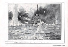 Seeschlacht im Skagerrak - Claus Bergen - 1916 - Histor. Kunstdruck ~21x31cm