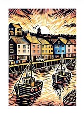 Linolschnitt Stil Cornish