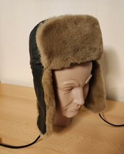 *Handarbeit* *Unikat* Mütze Pilotenmütze mit Ohren Kunstleder schwarz 53 cm