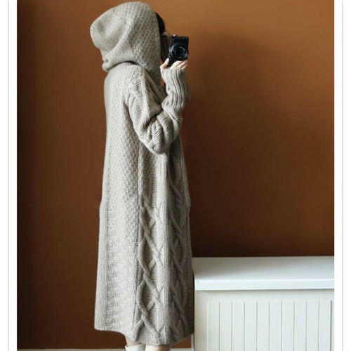 Damen strick long hoodie jacke - hoodie,