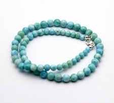 Larimar Kette Edelsteinkette Atlantisstein hellblau Kugelform Collier ca. 44 cm