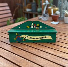 Butterbrotpapier Behälter grün nostalgisch aus Holz mit zwei Ösen 27cm breit
