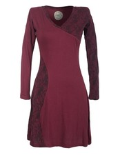 Vishes Asymmetrisches Damen Kleid Lagenlook Baumwolle mit Spitze V-Ausschnitt