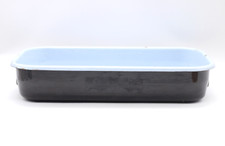Bräter Auflaufform Emaille blau / schwarz mit Griffen Metall Vintage 43 x 23 cm