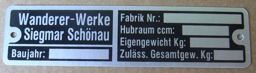 Typenschild wanderer werke - typenschild,