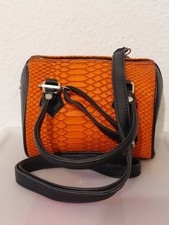 Edle Damen Hand-/Umhängetasche, Orange-Schwarz mit Schlangenoptik (Neu)