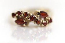 Granat Gelbgold Damenring 585 – 14kt Navette + Rundschliff S-Form, Rg. 53 - 54