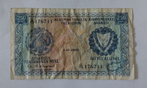 Banknoten zypern 250 - 250, mils