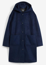 Kurzmantel in Wolloptik mit Kapuze Gr. 42 Dunkelblau Damen Kurz-Mantel Neu