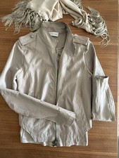 NEU Patrizia Pepe Lammleder Lederjacke mit Stoff Puder Beige Gr38 Stola Fransen