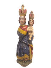 MADONNA MIT KIND - BÖHMEN / PRIBRAM - Holzscheitel-Madonna um 1850 - 32cm - TOP