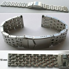 EDELSTAHLUHRENARMBAND POLIERT MASSIVES PILOTBAND MASSIVGLIEDER 7-Reihig 18 mm