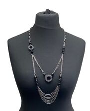  Halskette Modekette Blogger Perlenkette Lagenlook Statement hämatitfarben/schw