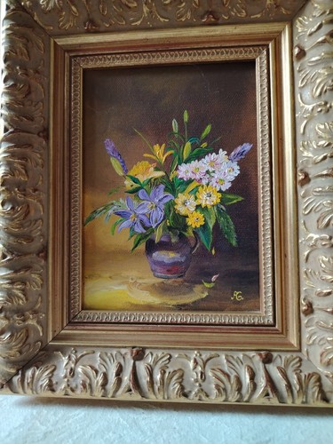 90er oelbild blumen holzrahmen - 90er,