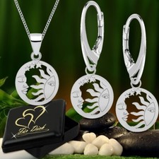 Damen Sonne Mond Sterne Schmuckset Anhänger Halskette Ohrringe 925 Silber Kette