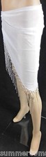 NEU! HÜFTTUCH STOLA DREIECKS-TUCH PERLEN FRANSEN WEISS BOLLYWOOD 160cm x 97cm
