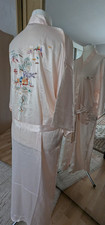Vintage Satin Kimono Bademantel Morgenmantel Yukata XL 42-44 lang apricot Asien