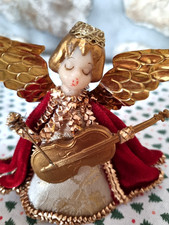 ⭐ alter Koestel Engel Samt Rot Brokat Gold 12 cm Rauschgoldengel ⭐