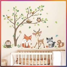 Hochwertiger Wandaufkleber mit Fuchs, Hirsch und Eule für stilvolle Zimmer