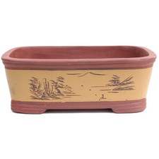 Bonsai - Schale eckig  40 x 27 x 14 cm, mit Motiven,  braun - beige  40893