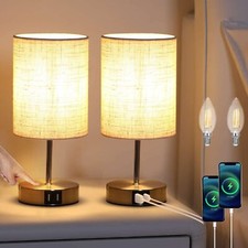 2er set Nachttischlampe Touch Dimmbar LED Tischlampe mit 2 USB Ladeanschlüssen