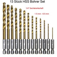 13 Stück HSS Bohrer Set 1/4"