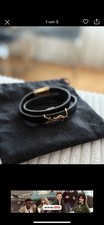 Saint Laurent Leder Armband Unisex Schwarz Mit Gold Vintage 