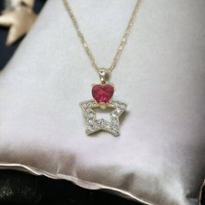 Halskette Anhänger 585er Gold 14Karat pl  mit Rubin roten Zirkonia Herz 47cm